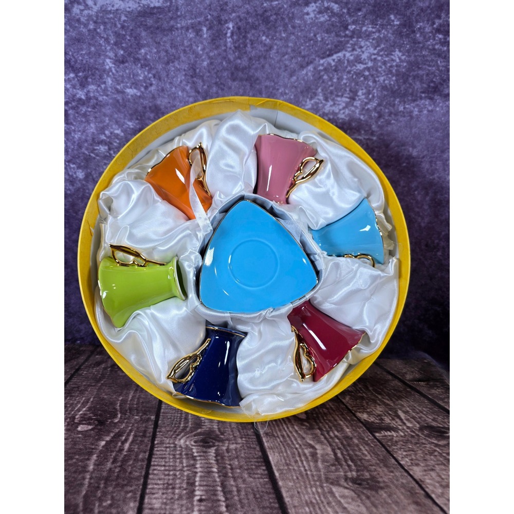 Joseph Sedgh Collection Colorful Espresso Cups & Saucers Set of 6